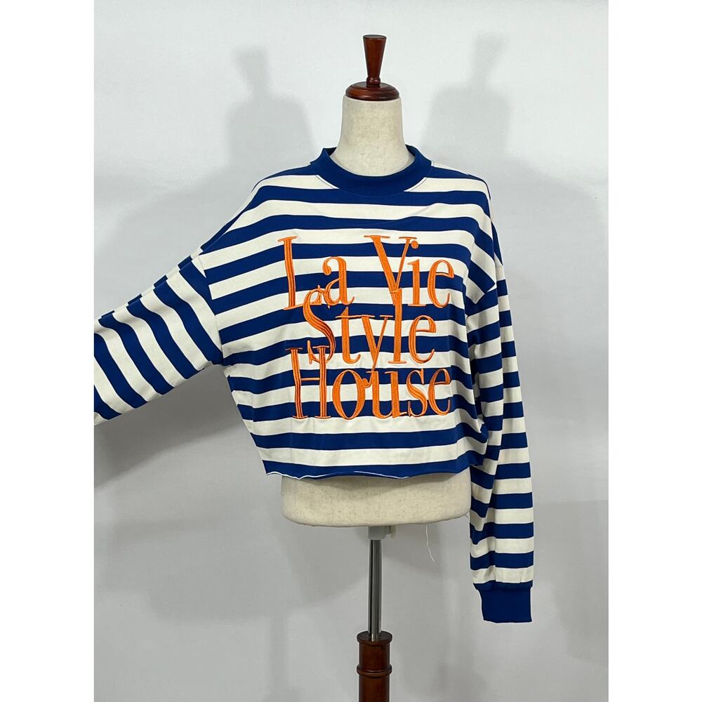 LA VIE STYLE HOUSE  OS S M L Striped Logo Sweatshirt Top NWT